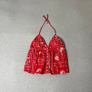 Hollister Women’s Cherry Red Paisley Easy Halter Top